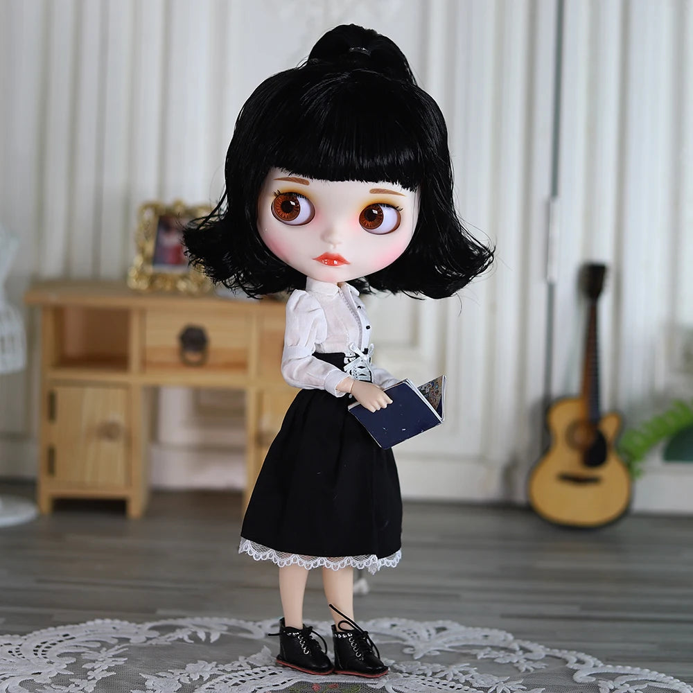 ICY DBS Blyth Doll White Skin joint Body Matte Face Cute Short Hair Playful Doll DIY SD Gift Toys