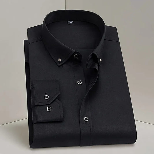 Hot Sale  Men's Dress Shirt Formal Long Sleeve Spring Thin Business Basic Diamond Button Social Black Party Wedding Man Clothing