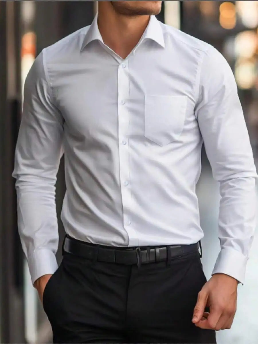 Mens Long Sleeve Button Front Formal Shirt Casual Dress Shirt For Office Business Ceremony