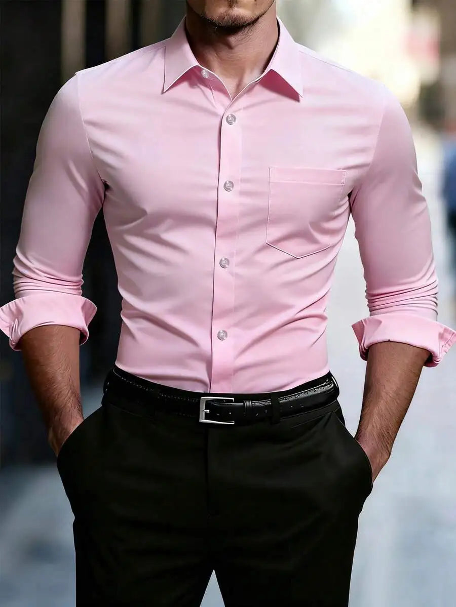 Mens Long Sleeve Button Front Formal Shirt Casual Dress Shirt For Office Business Ceremony