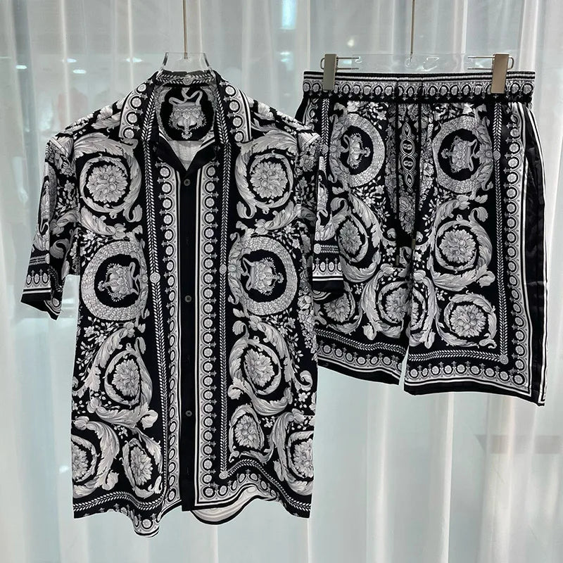 Vintage Men Shirts Sets Summer 3D Print Beach Short Sleeve Shirt Shorts Casual Trip Mens Hawaiian 2 Piece Suit S-5XL Man Blouse