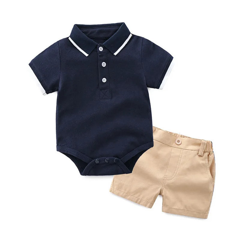 Summer Baby Boy Romper with Hat Clothes Infant Outfit Set Summer Polo Shirts Short Sleeve Shirt Shorts Boys Clothing Set