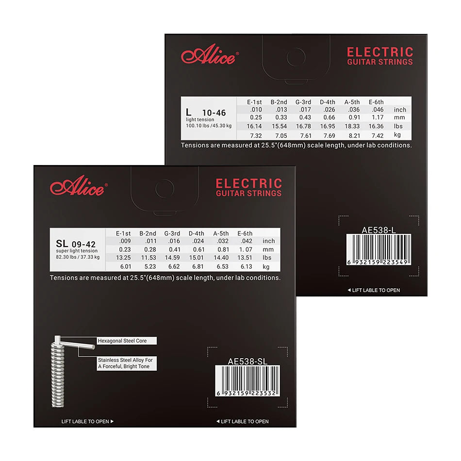 Alice AE538 Electric Guitar Strings 09-42/10-46 Hexagonal Steel Core Stainless Steel Alloy For a Forceful Guitar Accessories