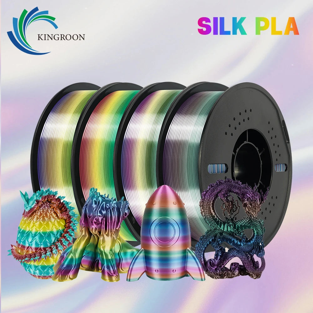 KINGROON 1kg 4kg  Silk & Matt Rainbow PLA 3D Printer Filaments Liquid Light for 3D Printing 1.75mm