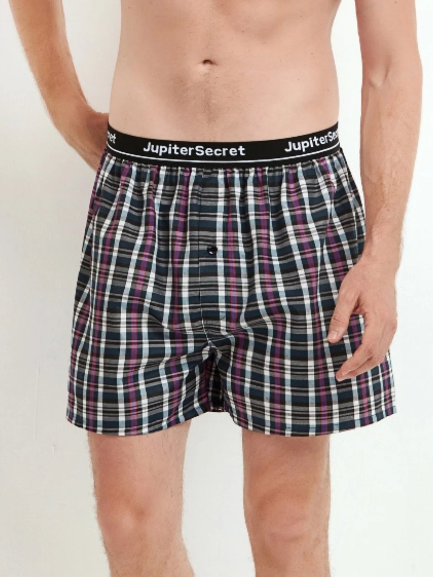 JupiterSecret 6pcs Men's Underwear Woven Boxer Shorts with Elastic Waistband and Button Random Color