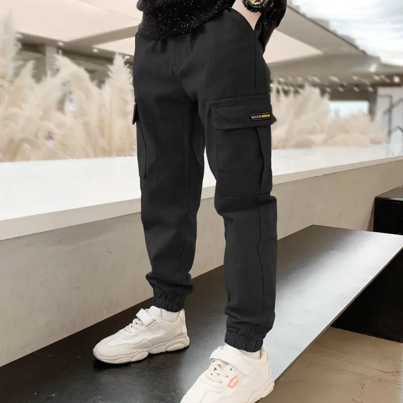 4-12 Years New Spring Autumn Boys Pants Letter Casual Long Style Trousers For Kids 3 Color Teenage Children Sport Pants