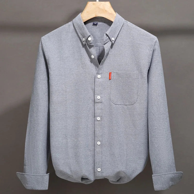 100% Cotton Oxford Shirt For Men Long Sleeve Solid Casual Business Regular-Fit Formal Dress Shirts Social Blouse Men's Clothing