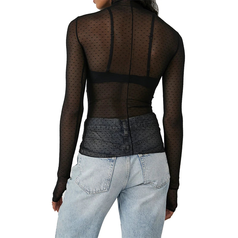 New Transparent See Through Blouse Shirt Women Sexy Harajuku Mesh Tops Casual Summer Ladies Top Femininas Clubwear SheerTee
