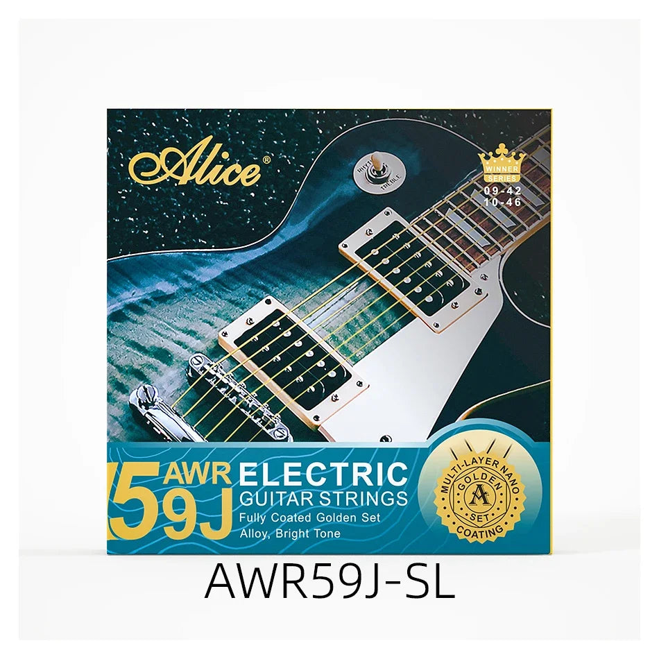 Alice AWR59J Electric Guitar Strings Set for 6 Strings Golden Coated Alloy Winding Light/Super Light Multi-layer Nano Coating