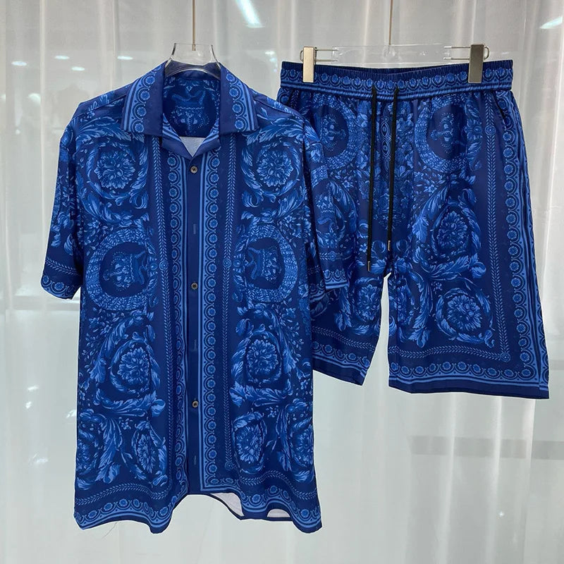 Vintage Men Shirts Sets Summer 3D Print Beach Short Sleeve Shirt Shorts Casual Trip Mens Hawaiian 2 Piece Suit S-5XL Man Blouse