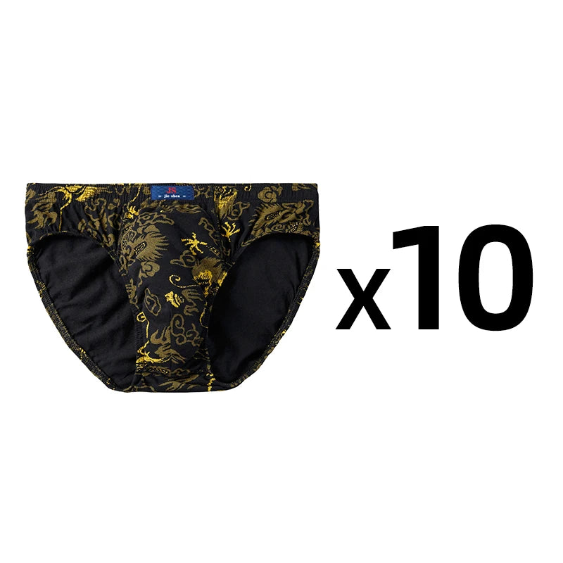 10 Pcs/Lot 100% Cotton Men's Printed Briefs Underpants Underwear Loose Plue Size Lingerie Moisture Absorbent Breathable Panties