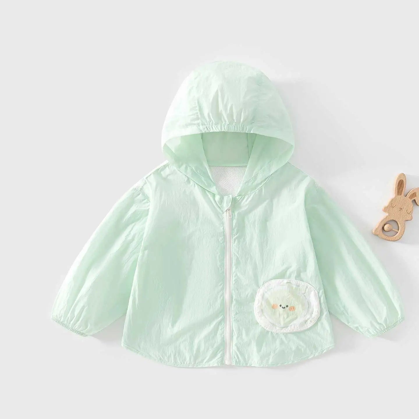 A Class Baby Sun Protection Jacket Summer Ultra Thin Lightweight Hooded Coat Cartoon Pocket Print Zipper Skin Friendly Toddler O