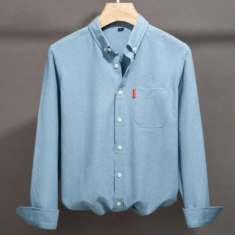 100% Cotton Oxford Shirt For Men Long Sleeve Solid Casual Business Regular-Fit Formal Dress Shirts Social Blouse Men's Clothing