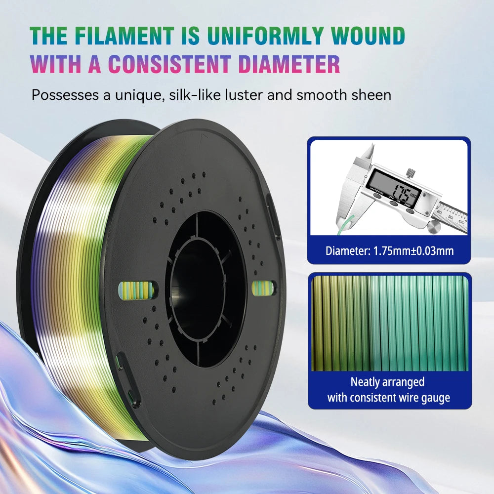 KINGROON 1kg 4kg  Silk & Matt Rainbow PLA 3D Printer Filaments Liquid Light for 3D Printing 1.75mm