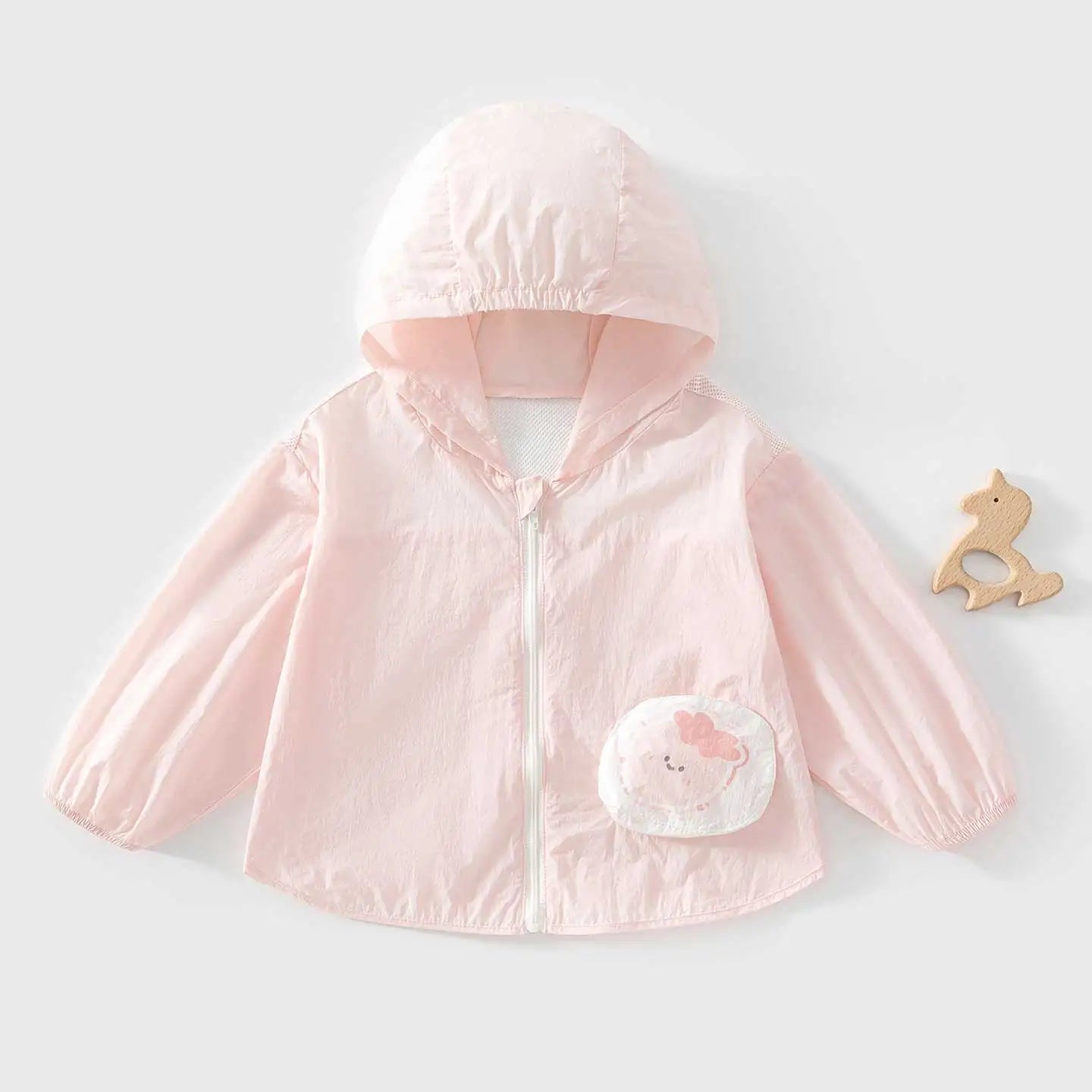 A Class Baby Sun Protection Jacket Summer Ultra Thin Lightweight Hooded Coat Cartoon Pocket Print Zipper Skin Friendly Toddler O