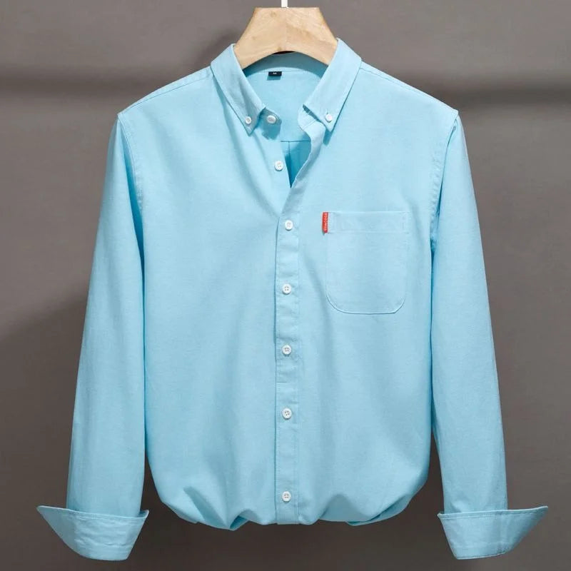 100% Cotton Oxford Shirt For Men Long Sleeve Solid Casual Business Regular-Fit Formal Dress Shirts Social Blouse Men's Clothing