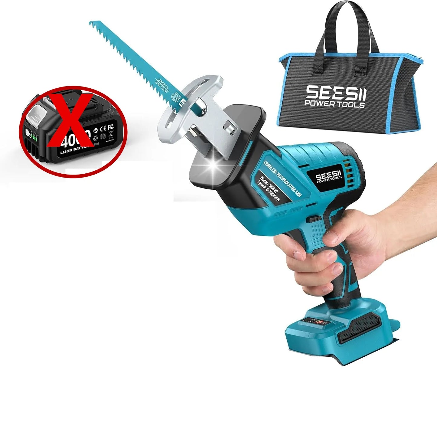 SEESII Reciprocating Saw Cordless Cutting Saw Variable Speed 3500 RPM Brushless Motor with 6 Saw Blades Portable Saw Power Tool 4.0Ah Battery For Wood PVC Cutting