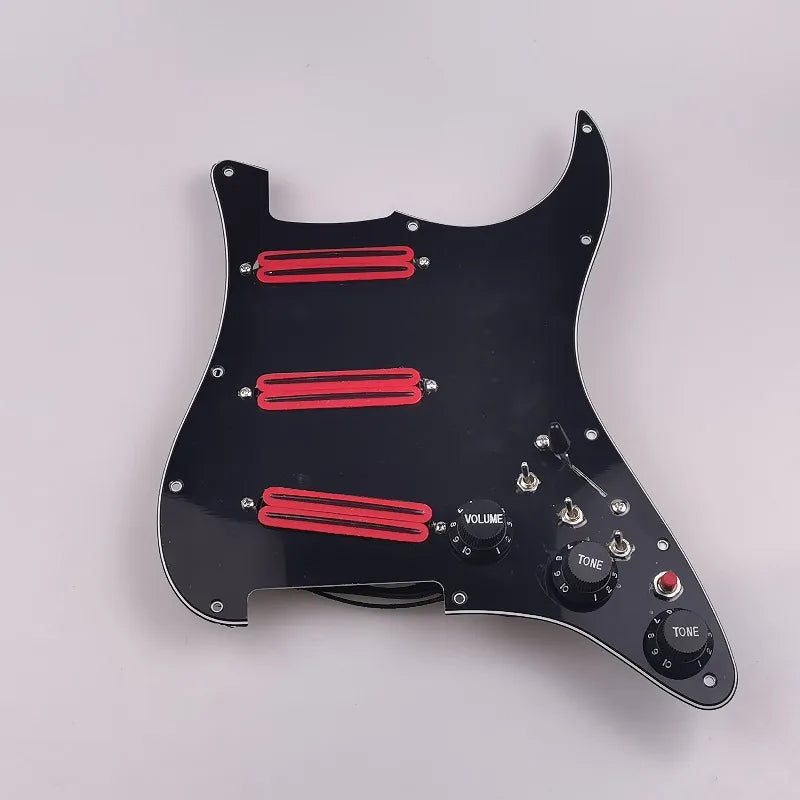 Prewired SSS Red Rail Pickups Loaded Pickguard Black 3-Ply High Output Rail Single Coil Assembly for ST Strat Guitar