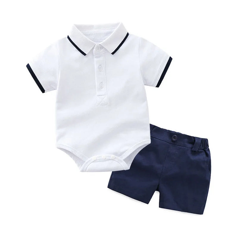 Summer Baby Boy Romper with Hat Clothes Infant Outfit Set Summer Polo Shirts Short Sleeve Shirt Shorts Boys Clothing Set