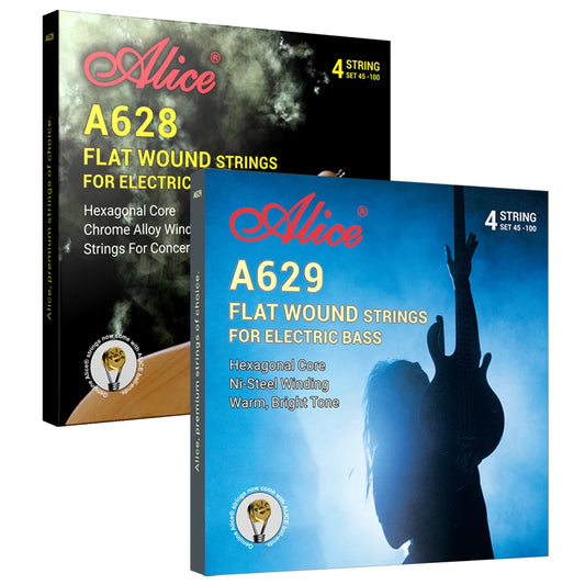 Alice A628 A629 Flat Wound Electric Bass Strings 4-Strings Hexagonal Core NI-Steel/Chrome Alloy Winding