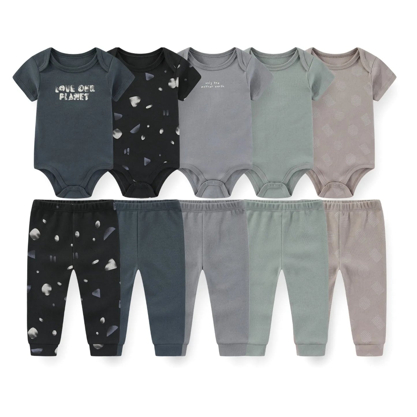 Kiddiezoom 10 Pcs/Lot Four Seasons Fashion Unisex Baby Boy Girl Clothing Set Soft Newborn Bodysuits+Pants Infant Outfit Gift