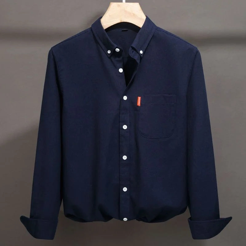 100% Cotton Oxford Shirt For Men Long Sleeve Solid Casual Business Regular-Fit Formal Dress Shirts Social Blouse Men's Clothing