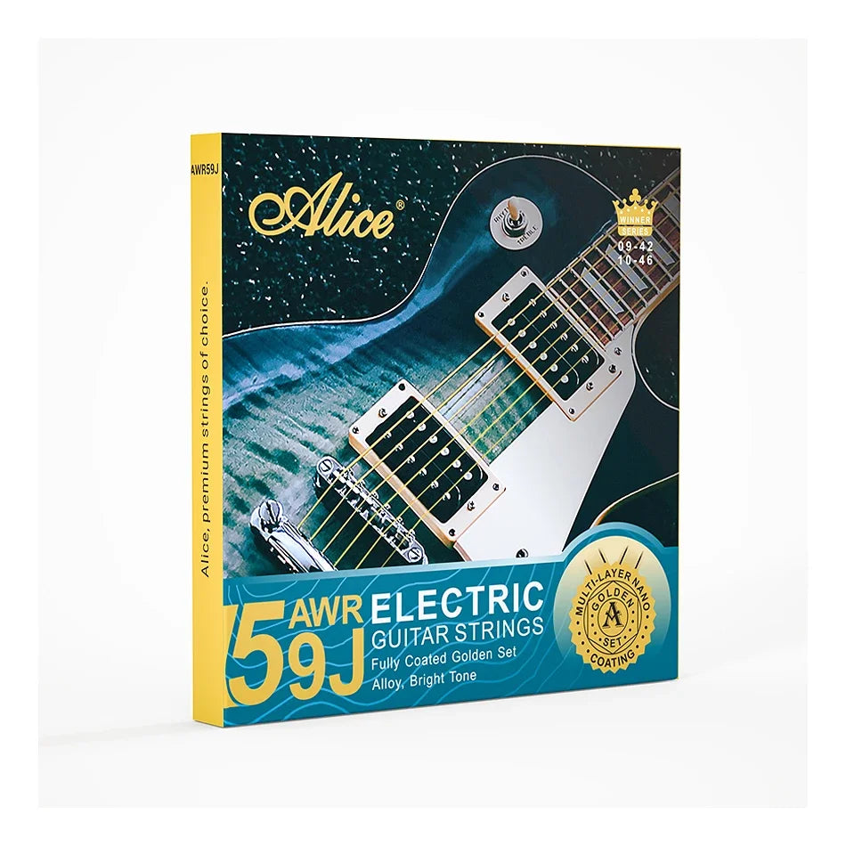 Alice AWR59J Electric Guitar Strings Set for 6 Strings Golden Coated Alloy Winding Light/Super Light Multi-layer Nano Coating