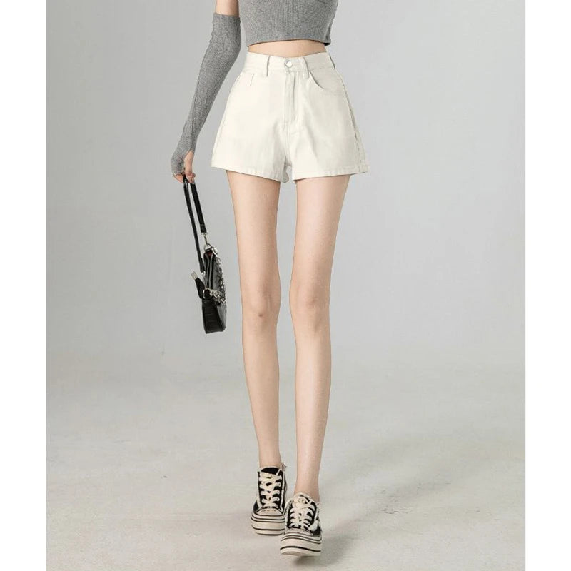 Summer Female Classic Korean Thin Jeans Lady Solid Color High Waist Denim Shorts Girls Fashion Leisure Daily Short Pants