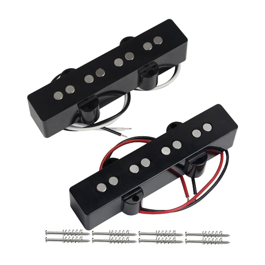 FLEOR Set of Open Style Alnico 5 Bass Pickups JB Neck Bridge Pickups Black for Bass 4 Strings