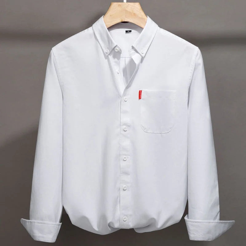 100% Cotton Oxford Shirt For Men Long Sleeve Solid Casual Business Regular-Fit Formal Dress Shirts Social Blouse Men's Clothing