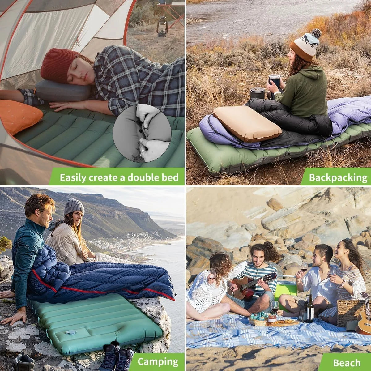 Ultralight Extra Thick 4Inch Camping Sleeping Pad with Built-In Pillow And Foot Pump Inflatable Sleeping Mat for Outdoor Camping