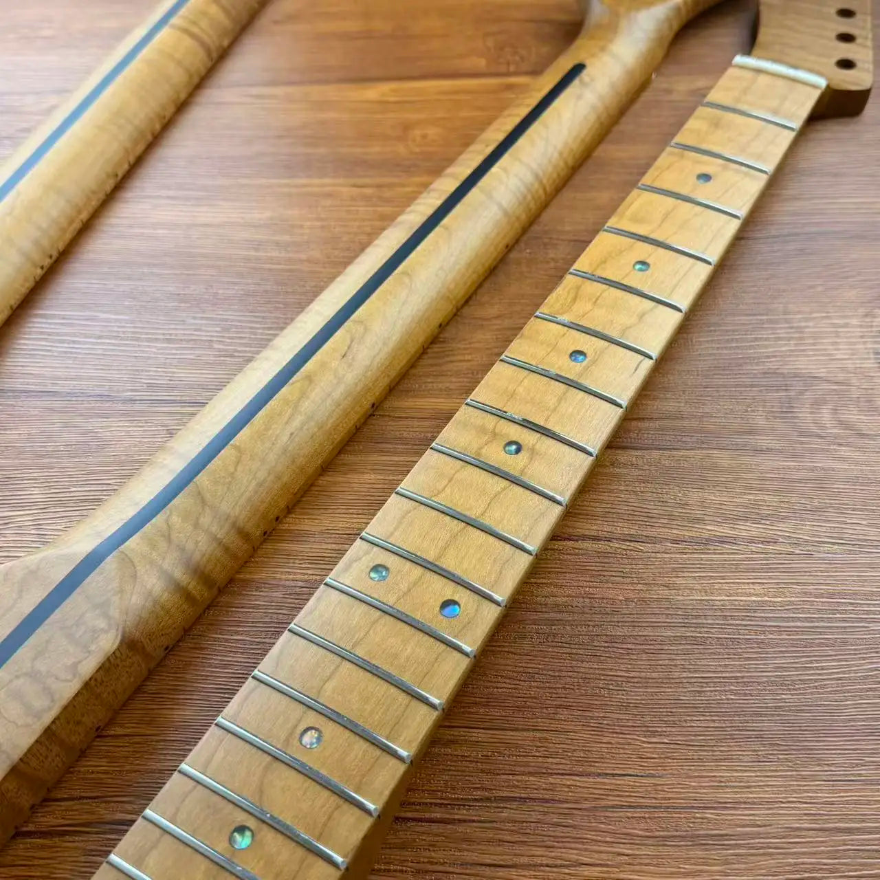 Right Hand Reverse Headstock Guitar Neck, Roasted Flame Maple Neck & Maple Fingerboard, 25.5" Scale Length for Tele Guitar