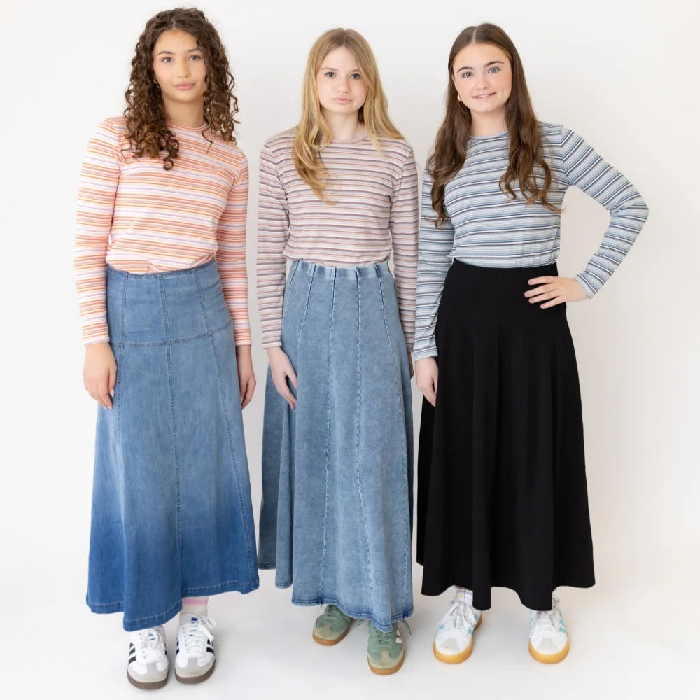 AP SS26 Panel Pleated Washed Denim Skirts Teen Girls Women Fashion Cotton Jeans Skirts Clothing