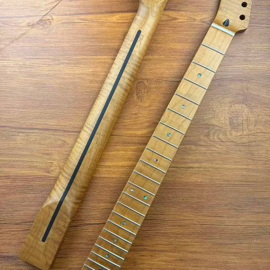 Right Hand Reverse Headstock Guitar Neck, Roasted Flame Maple Neck & Maple Fingerboard, 25.5" Scale Length for Tele Guitar