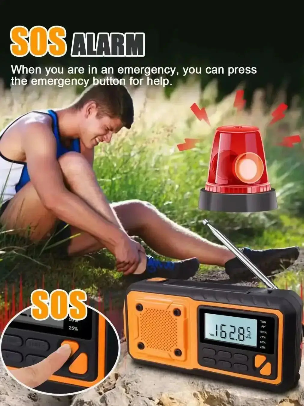 Multifunction Emergency Crank Power Station Radio - FM/AM/SW Portable with Power Bank Camping Torch Reading Lamp - Disaster Prep