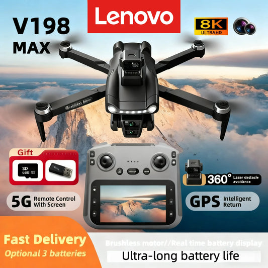 Lenovo V198MAX GPS Return Drone 5G 8K HD Dual Camera Dron Remote With Screen Laser Obstacle Avoidance Drone RC Toys Gifts FPV