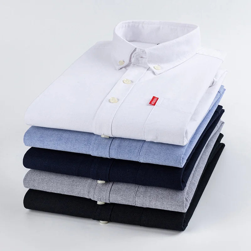 100% Cotton Oxford Shirt For Men Long Sleeve Solid Casual Business Regular-Fit Formal Dress Shirts Social Blouse Men's Clothing