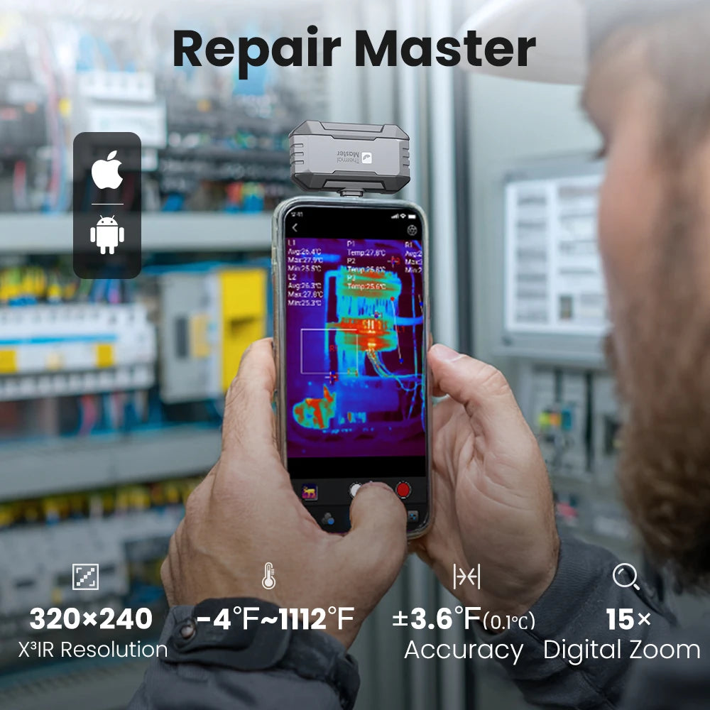 Thermal Imager P1 for USB C iPhone and Android Phone 320*240 X³IR Resolution 25Hz 600℃ Temp Range Home Leaks Inspection