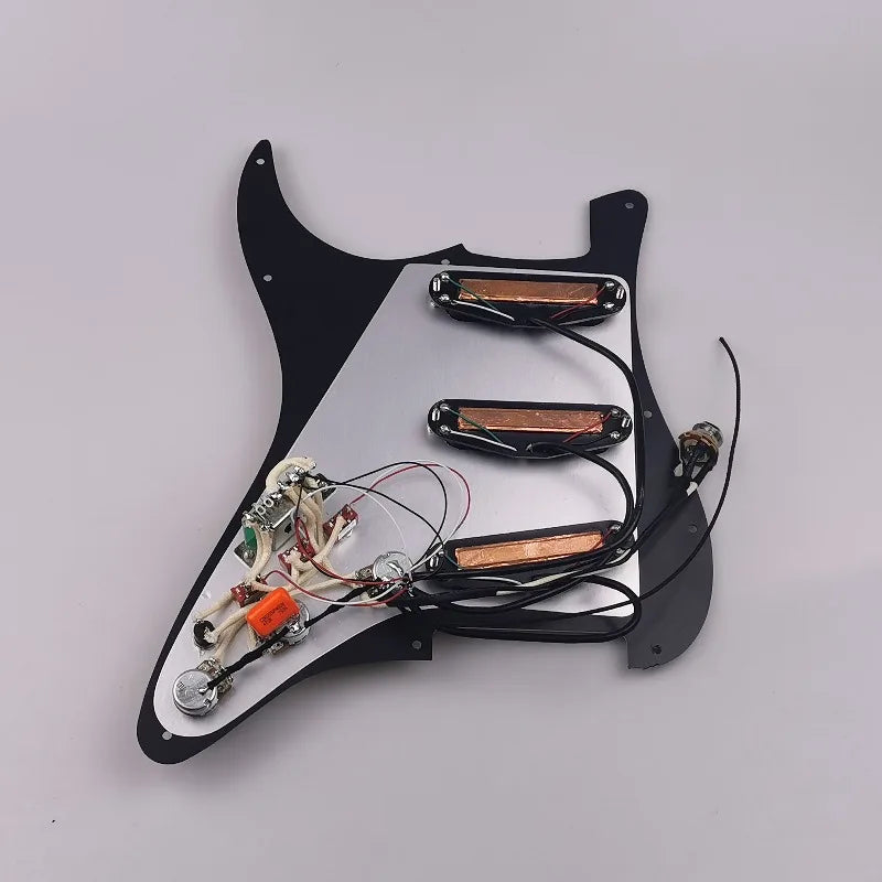 Prewired SSS Red Rail Pickups Loaded Pickguard Black 3-Ply High Output Rail Single Coil Assembly for ST Strat Guitar