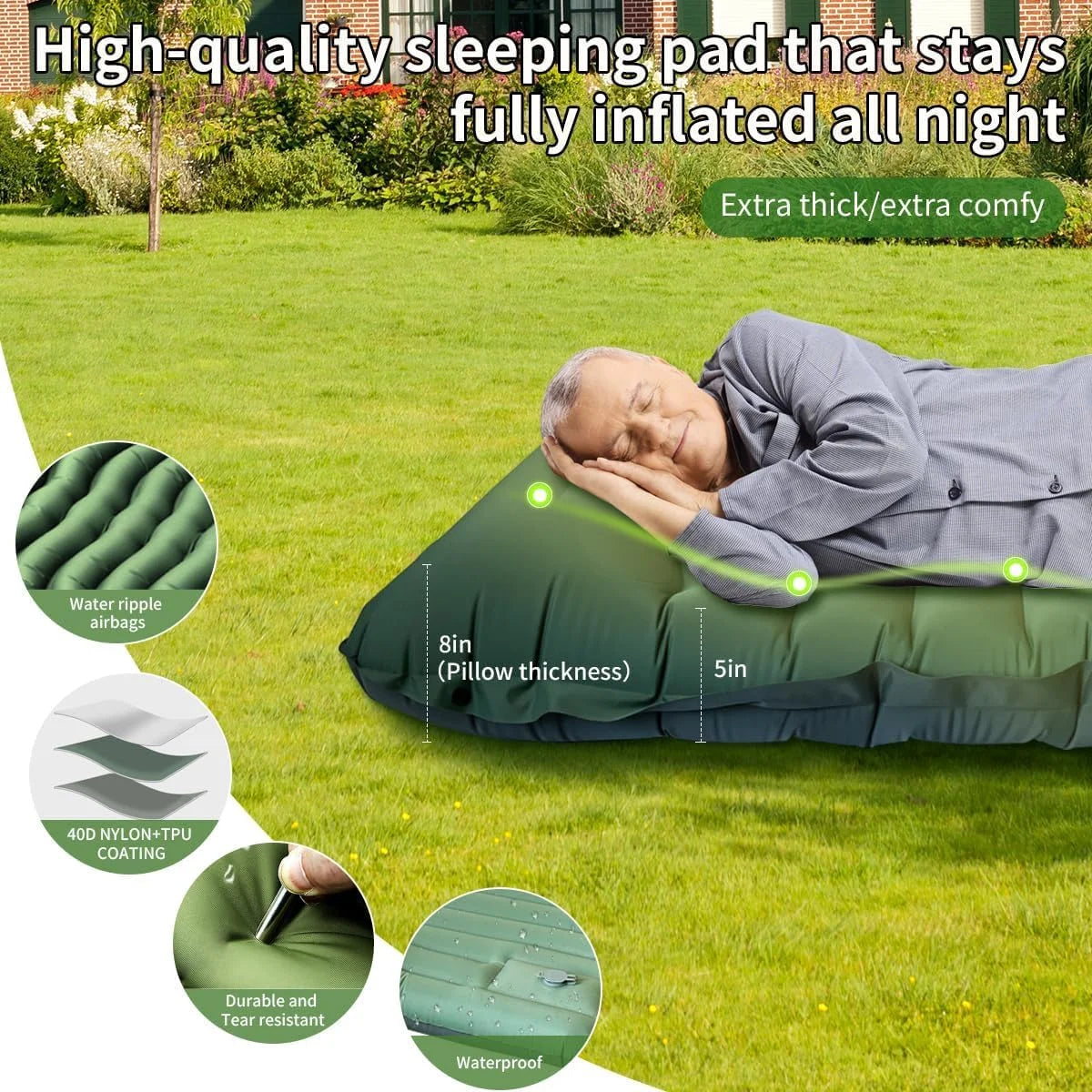 Ultralight Extra Thick 4Inch Camping Sleeping Pad with Built-In Pillow And Foot Pump Inflatable Sleeping Mat for Outdoor Camping