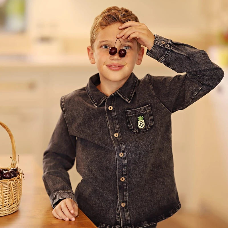 Denim Black Family Matching Set Long Sleeve Children's Clothing - Girl Dress Boys Casual Shirt Baby Rompers with Logo Embroidery
