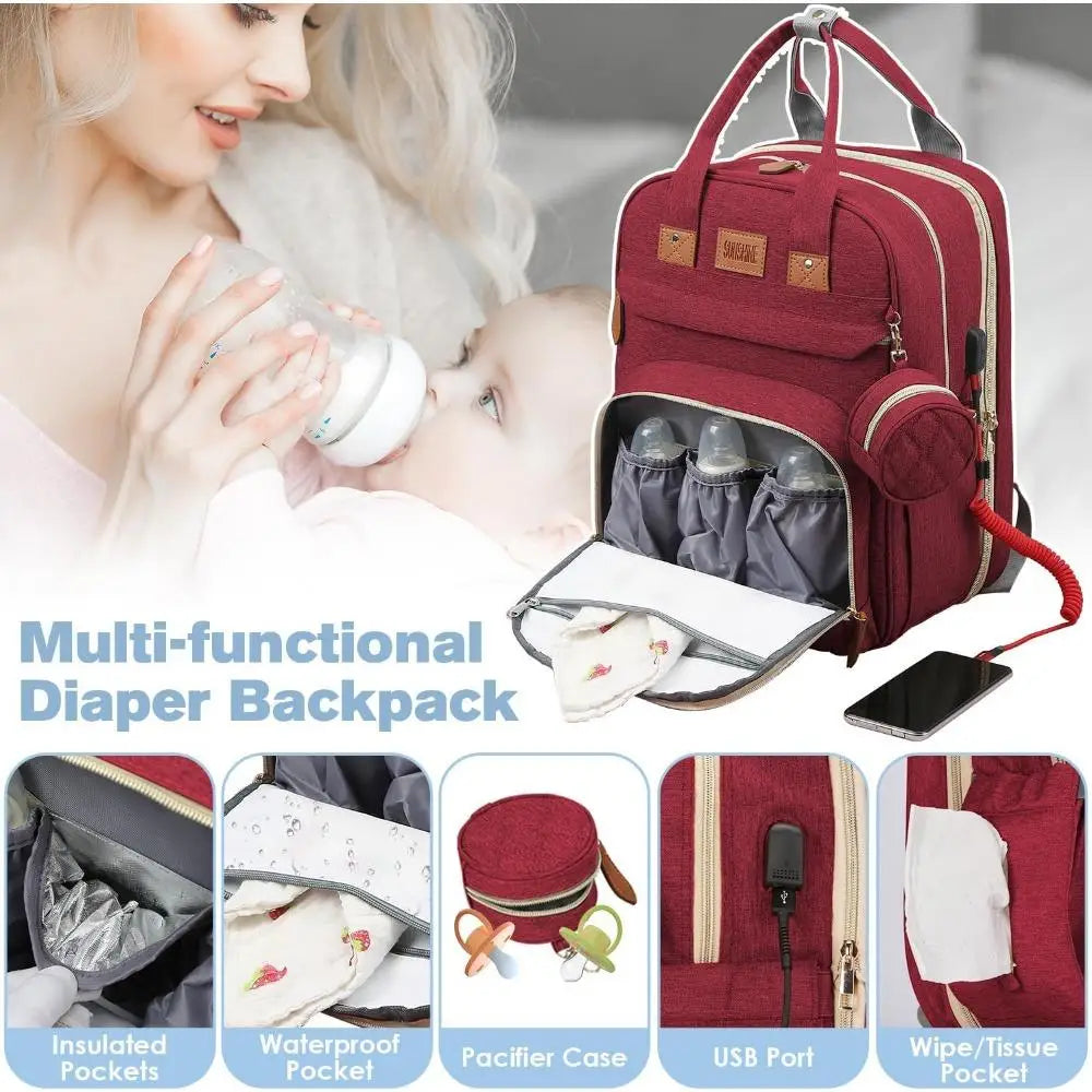 RsenFremior Large Diaper Bag with Changing Station, Foldable Diaper Bag Backpack with Bed ,Diaper Bag with Insulated Pockets
