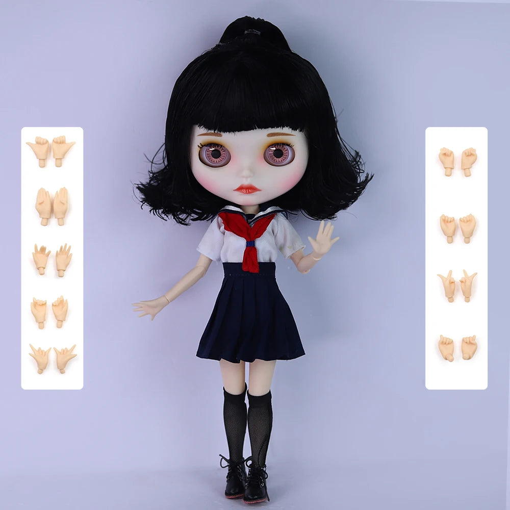 ICY DBS Blyth Doll White Skin joint Body Matte Face Cute Short Hair Playful Doll DIY SD Gift Toys