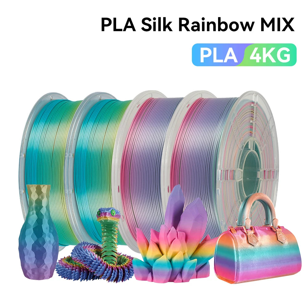 KINGROON 1kg 4kg  Silk & Matt Rainbow PLA 3D Printer Filaments Liquid Light for 3D Printing 1.75mm