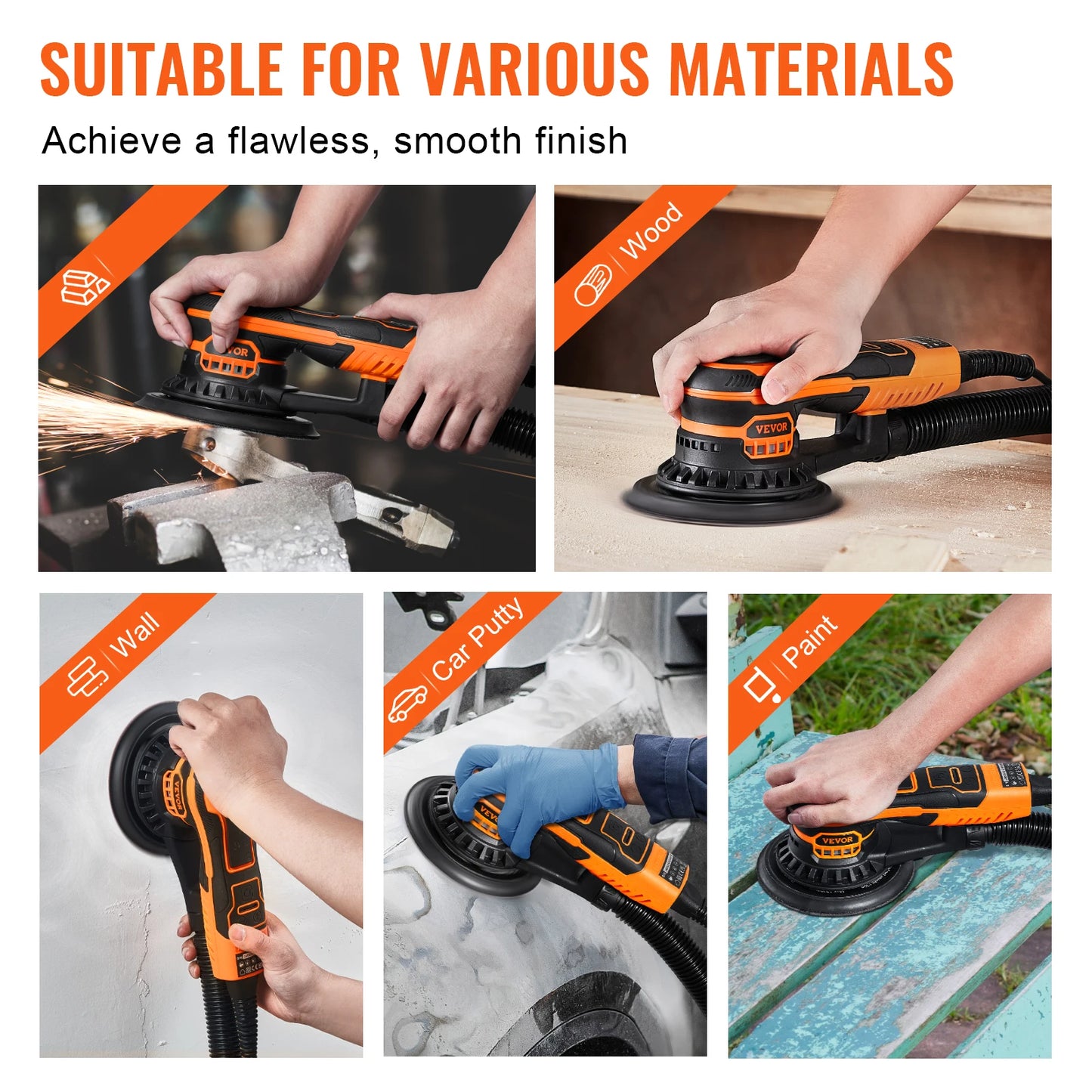 SucceBuy Random Orbital Sander 350W Brushless 10000 PRM 6 Variable Speed Electric Orbital Sander for Woodworking Detail Sanding