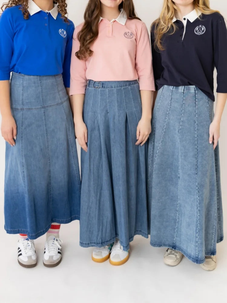 AP SS26 Panel Pleated Washed Denim Skirts Teen Girls Women Fashion Cotton Jeans Skirts Clothing