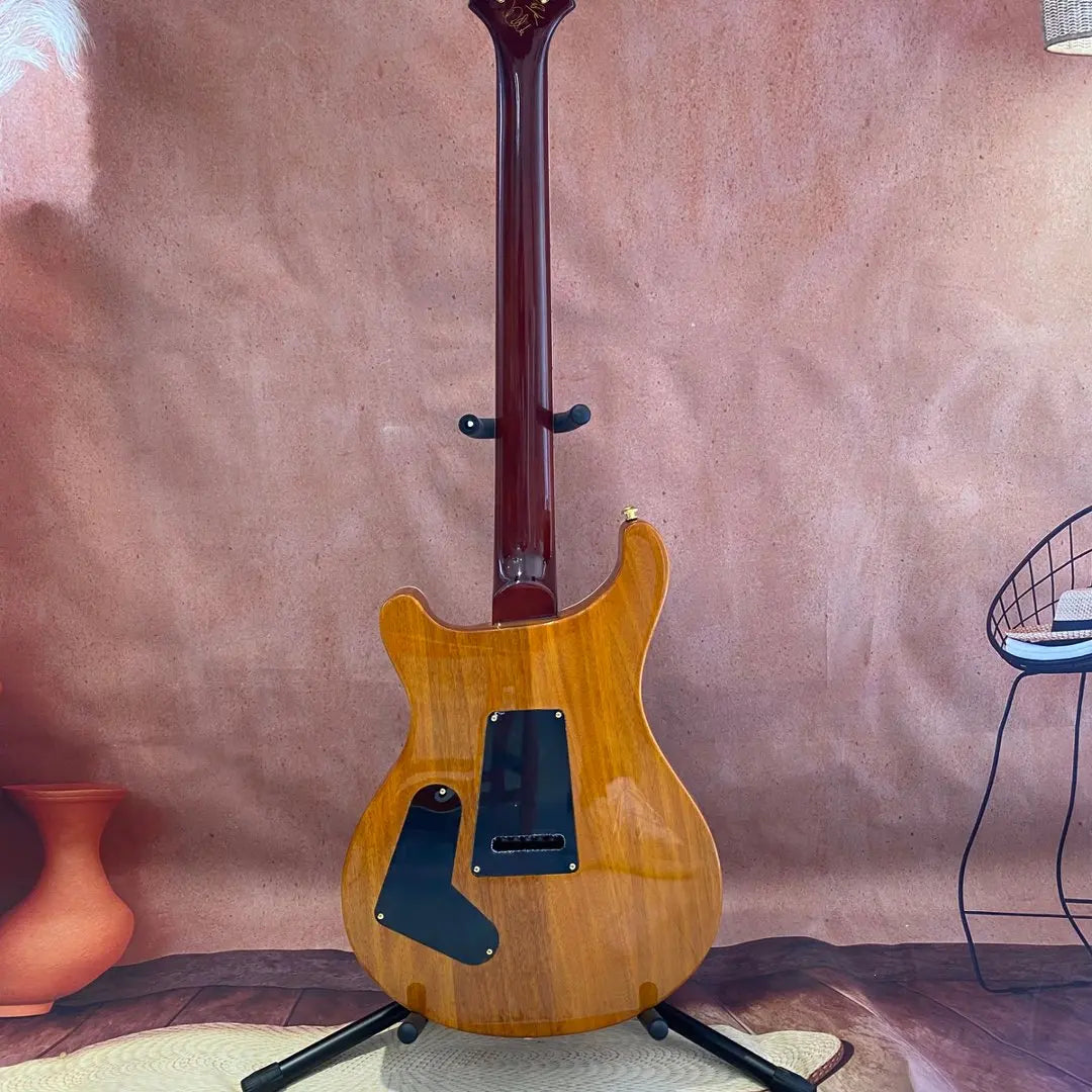 USA Local Stock Fast Dispatch Sunset Burl Veneer Semi-Hollow Electric Guitar 6 String, F-Hole Jazz Guitar, Bird Shape Abalone Inlay Fingerboard, HH Pickups, Gold Hardware Gloss Finish Premium Hollow-Body Electric Guitar