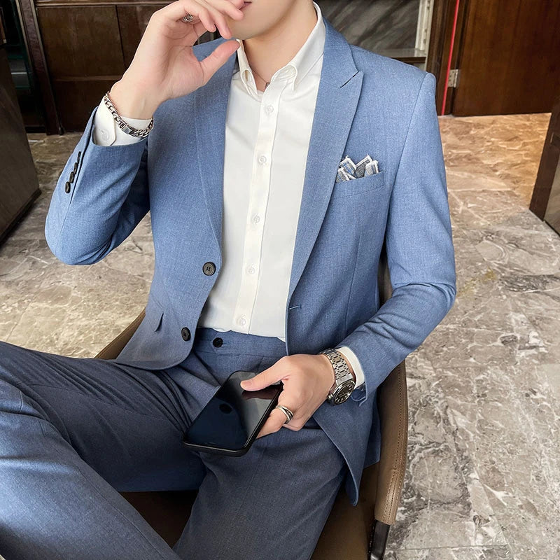 2025 Men's Business Suit Slim-fit Wedding Dress Two-piece Set M-4XL Stylish Handsome All-in-one Banquet Trousers