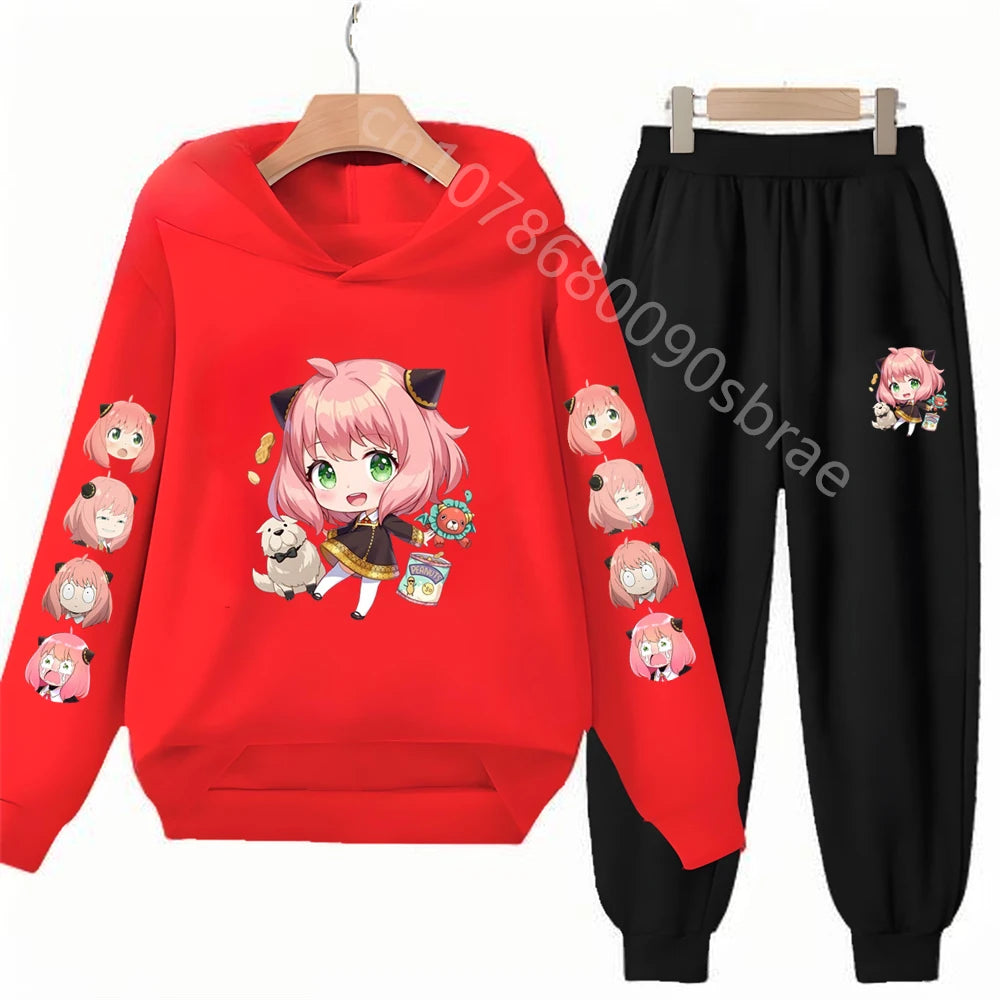 Children's Top and Bottom Suit Anime Spy X Family Hoodies Girls Boy Age 3-12 Coat Casual Toddler Sweatshirt Hood Clothing