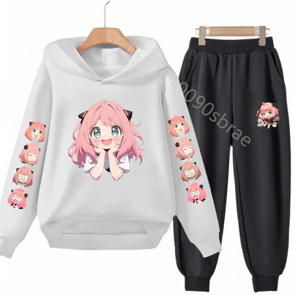 Children's Top and Bottom Suit Anime Spy X Family Hoodies Girls Boy Age 3-12 Coat Casual Toddler Sweatshirt Hood Clothing